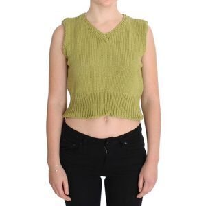 PINK MEMORIES Knit Sleeveless Vest Casual VNeck Women Green Sweaters
